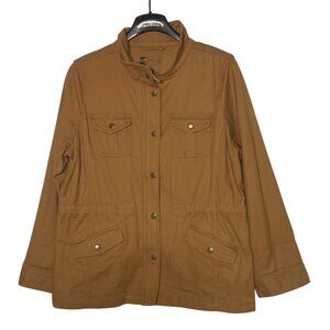 Talbots Utility Chore Coat Full Zip Sz LG PETITE Cotton Pockets Lightweight